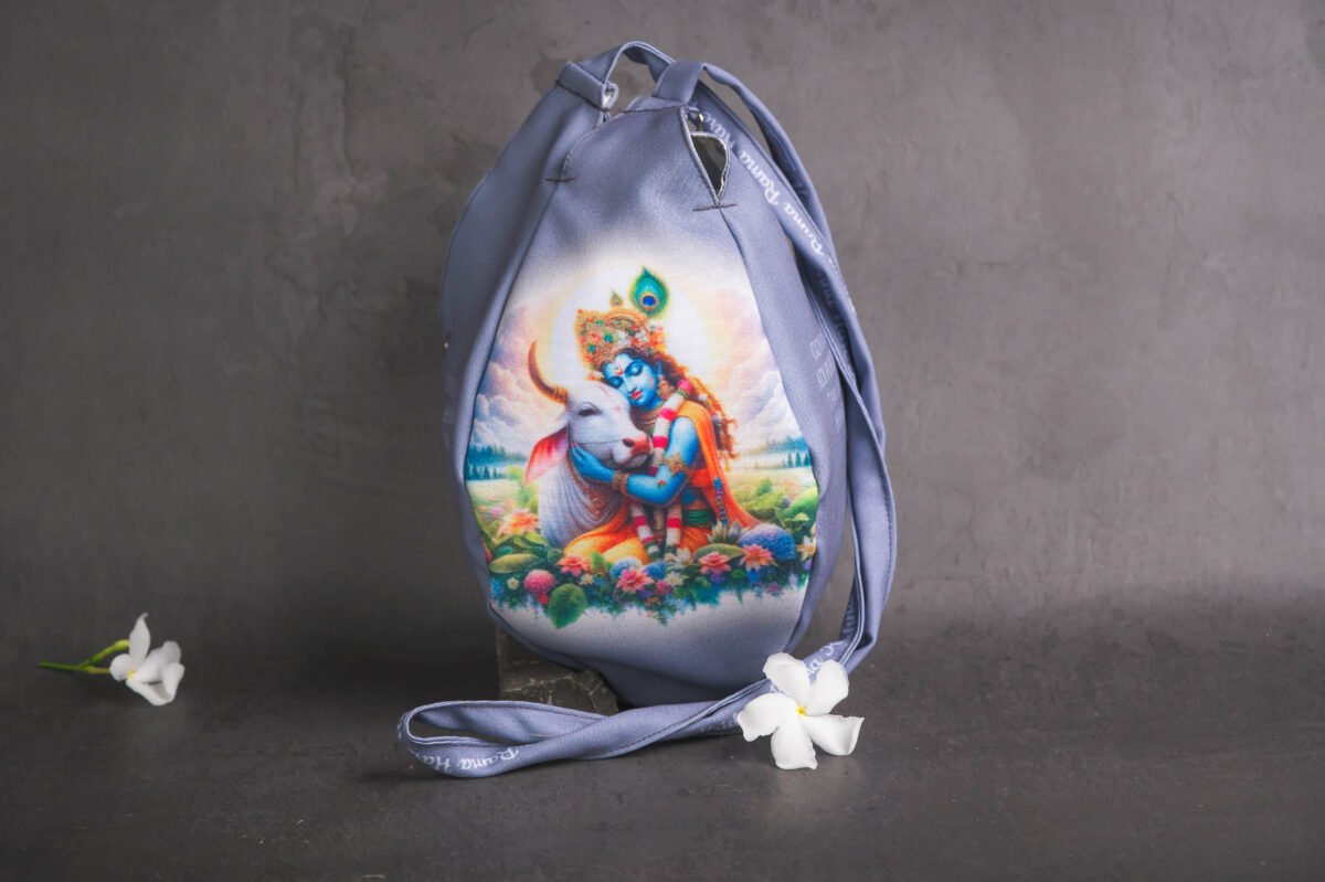 Japa Bag with Krishna and Cow  prints  for Tulasi Beads ,Krishna bag.