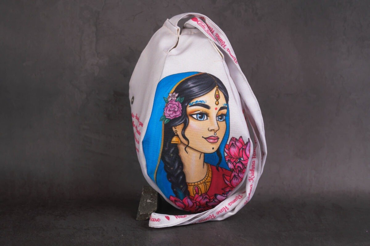 Japa Bag With Lotuses Sri Radhe prints  for Tulasi Beads ,Krishna bag.