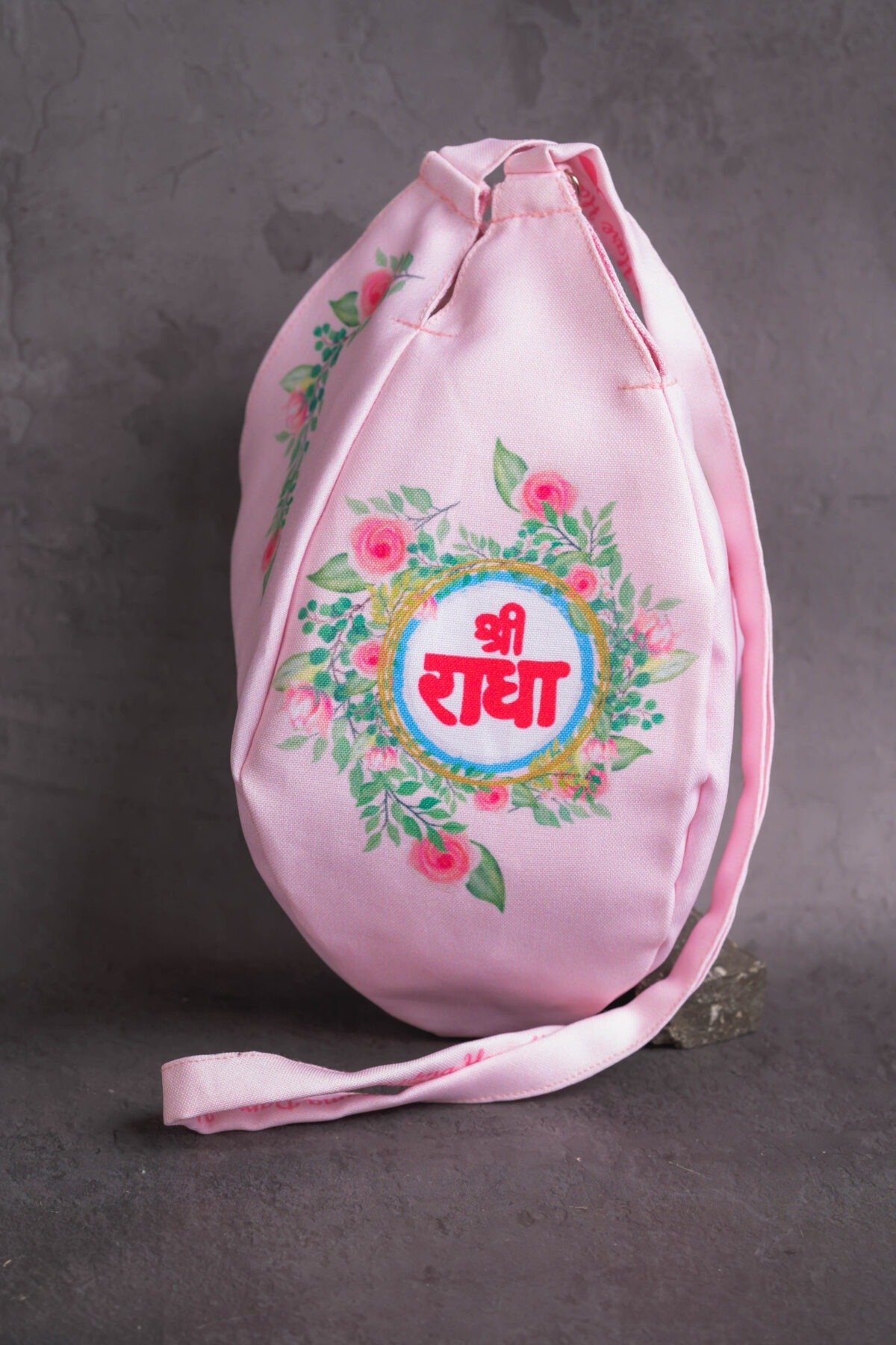 Japa Bag with flowers and Sri Radhe Name  prints  for Tulasi Beads ,Krishna bag.