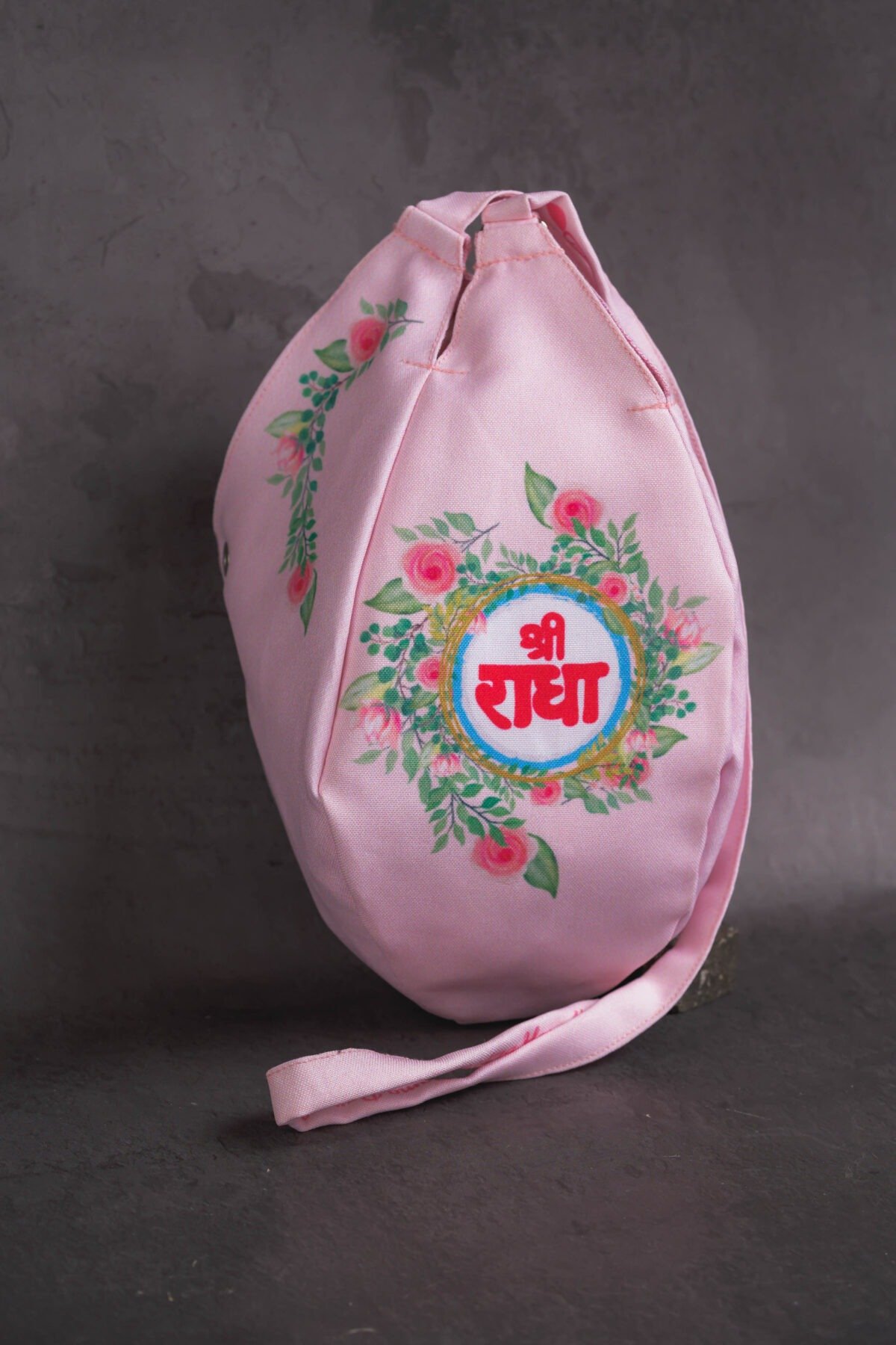 Japa Bag with flowers and Sri Radhe Name  prints  for Tulasi Beads ,Krishna bag.