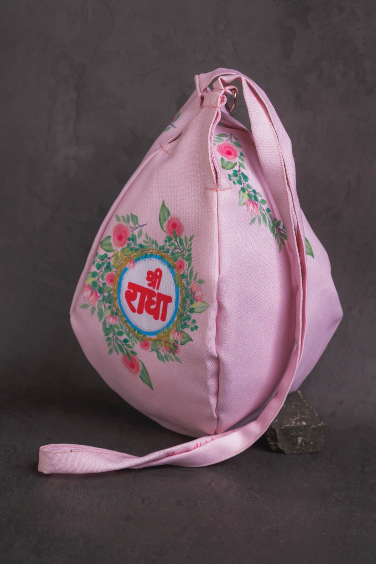 Japa Bag with flowers and Sri Radhe Name  prints  for Tulasi Beads ,Krishna bag.