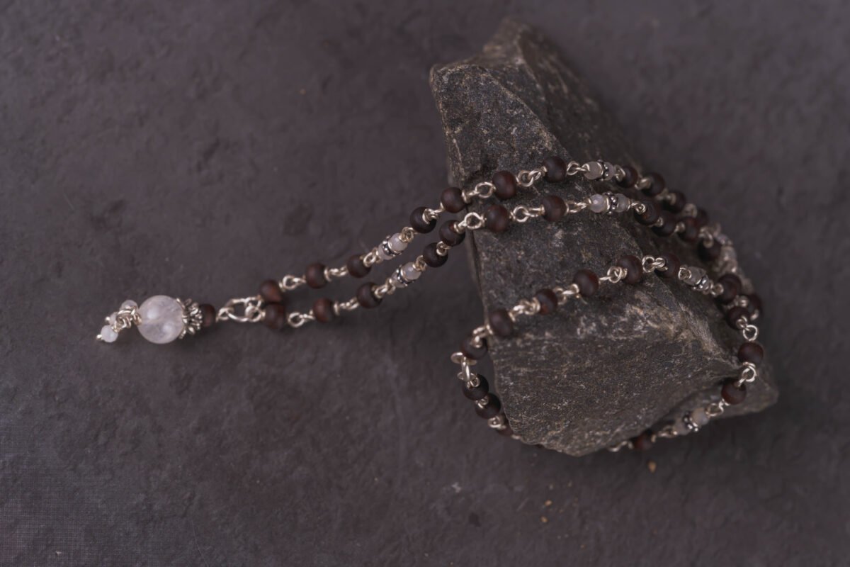 Lila Mala with Stones in Silver with Tulasi from Dhama, Krishna mood, Radha Style