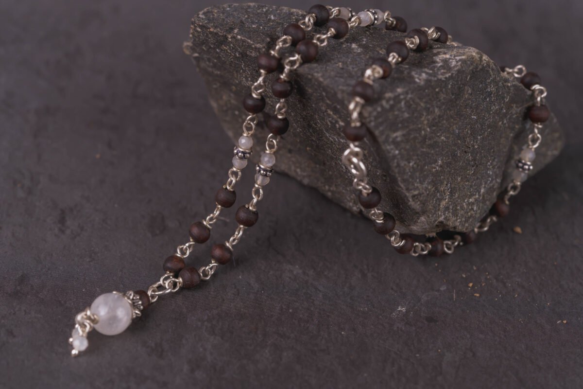 Lila Mala with Stones in Silver with Tulasi from Dhama, Krishna mood, Radha Style