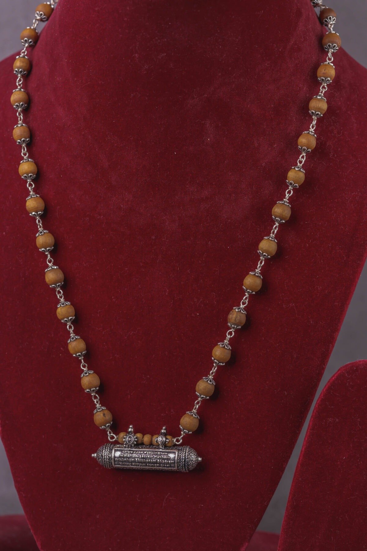 Silver  Narasimhadev kavacha Pendant with Tulasi. Handmade tulsi necklace - hare krishna kanthi mala, , Krishna Style