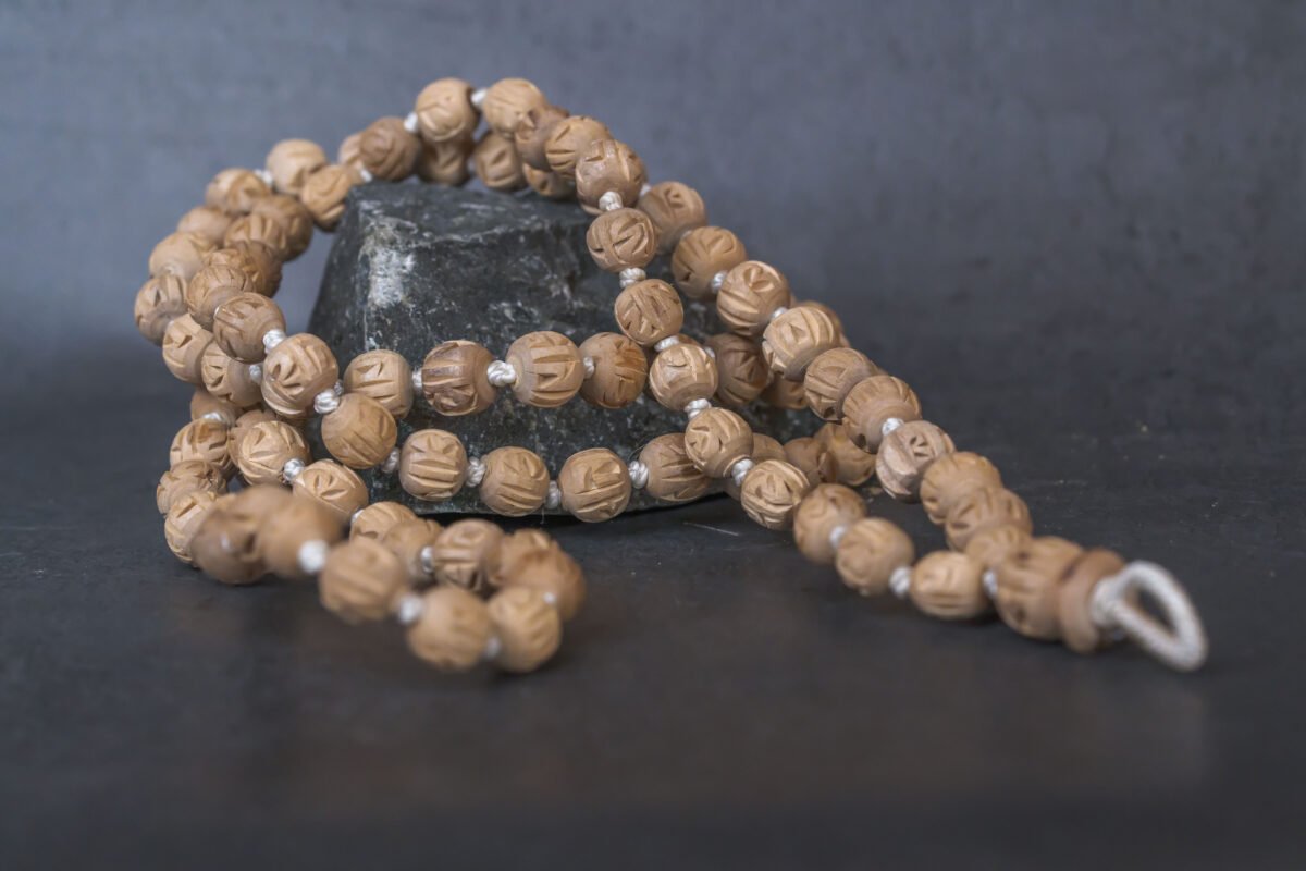 Natural Stylish Japa mala with Radhe carving Tulasi .Handmade tulsi Japa-hare krishna mala