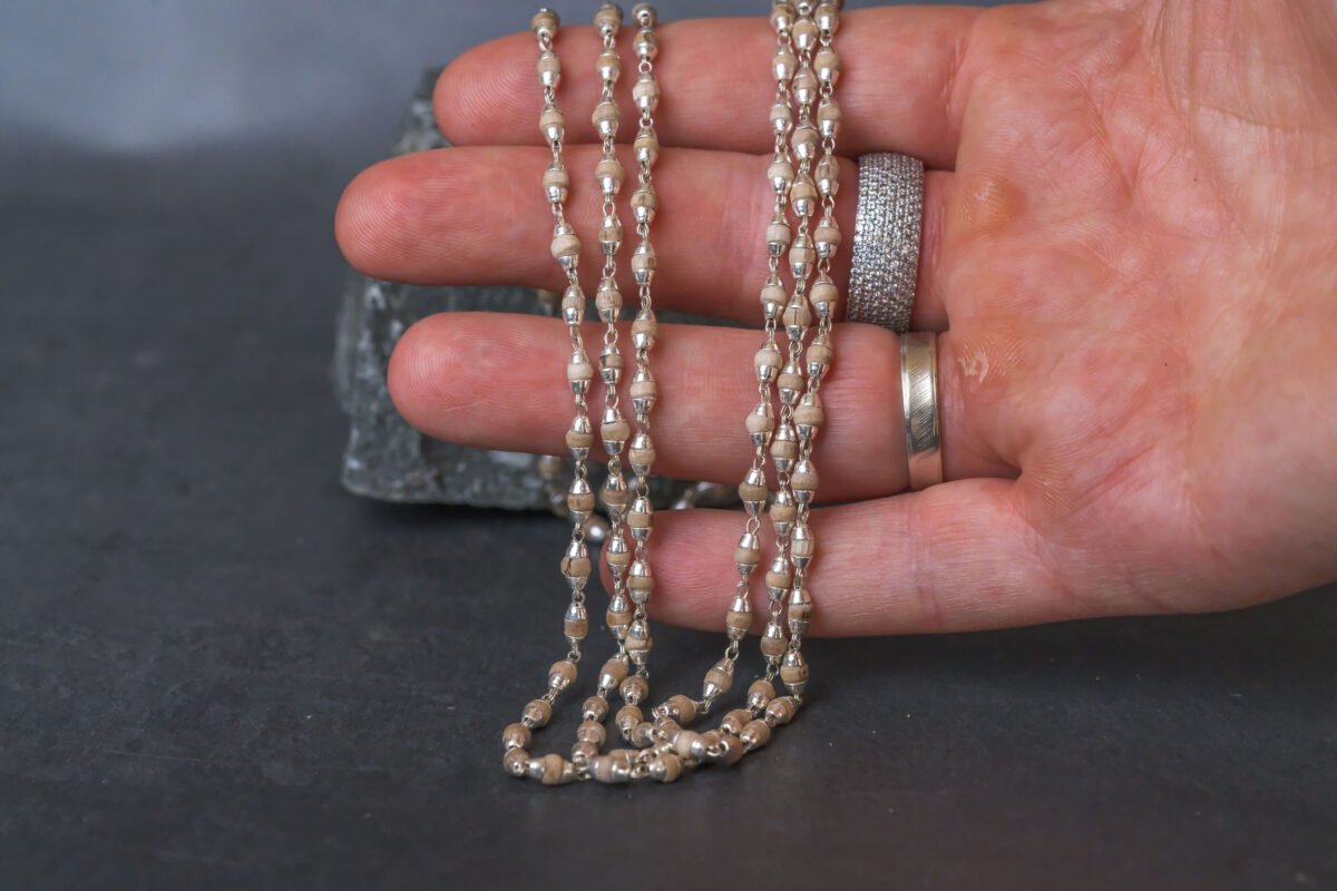 Natural Stylish Silver Tulasi mala 3 rounds .Handmade tulsi kanthimala-hare krishna mala