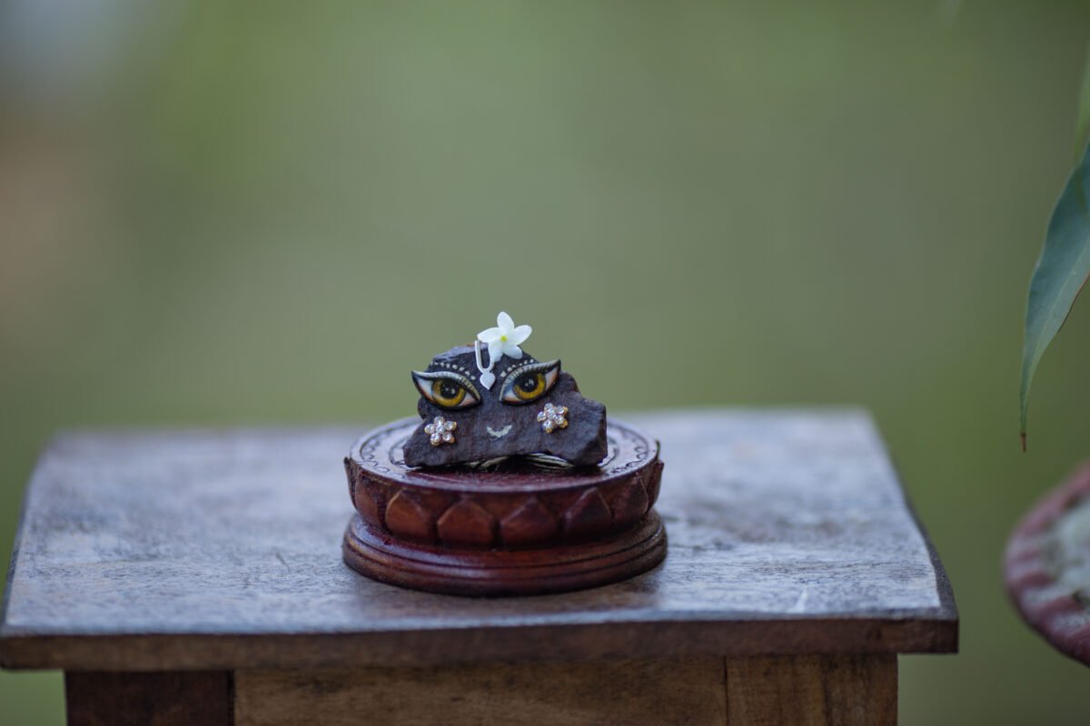 Wooden lotus (one) stand, Asana for Govardhan, Shaligramm, lotus height 3 Inches, diameter 3.3 inches (Copy)