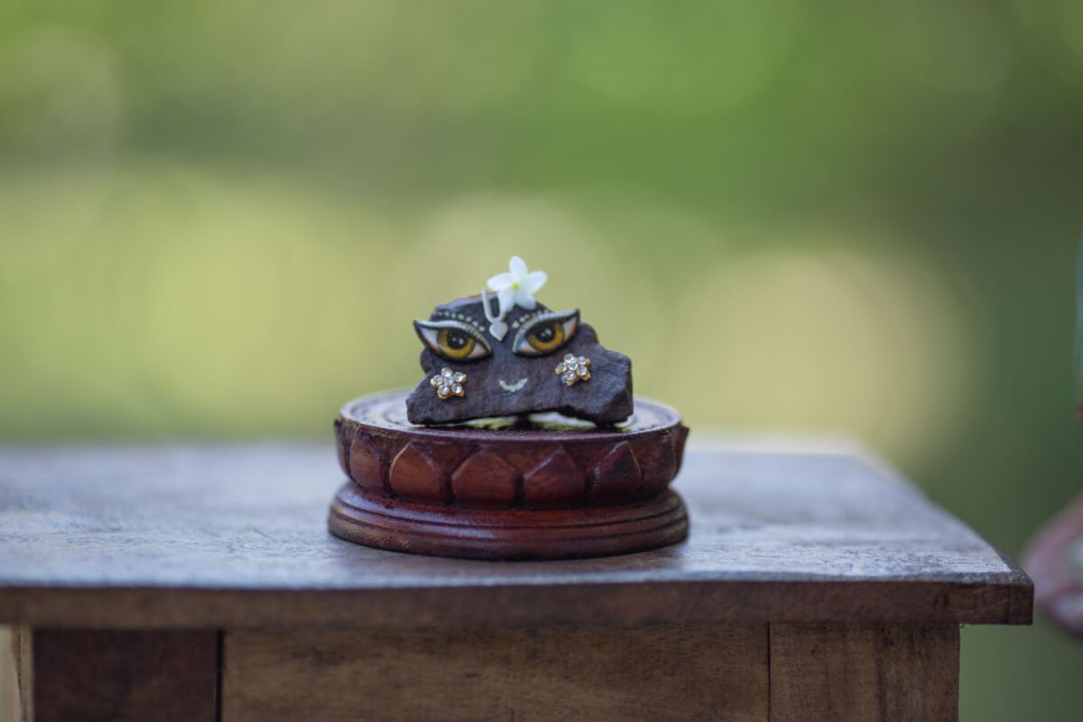 Wooden lotus (one) stand, Asana for Govardhan, Shaligramm, lotus height 3 Inches, diameter 3.3 inches (Copy)