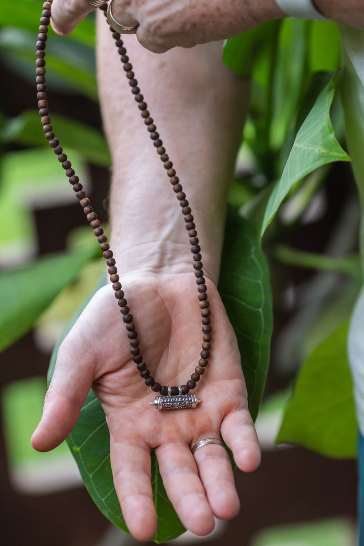 Silver Mahamantra Narasimhadev kavacha Pendant with Tulasi. Handmade tulsi necklace - hare krishna kanthi mala, , Krishna Style