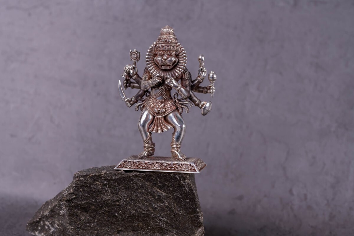 Silver Mayapur  Nrisimhadev murti (solid) 2.64 inches, Pure Silver(91.75) grams, Narasimhadev idol.