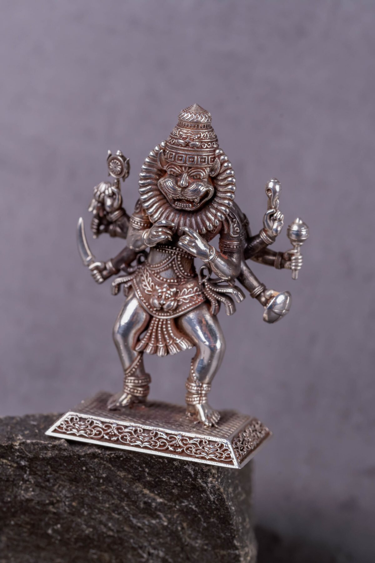 Silver Mayapur  Nrisimhadev murti (solid) 2.64 inches, Pure Silver(91.75) grams, Narasimhadev idol.