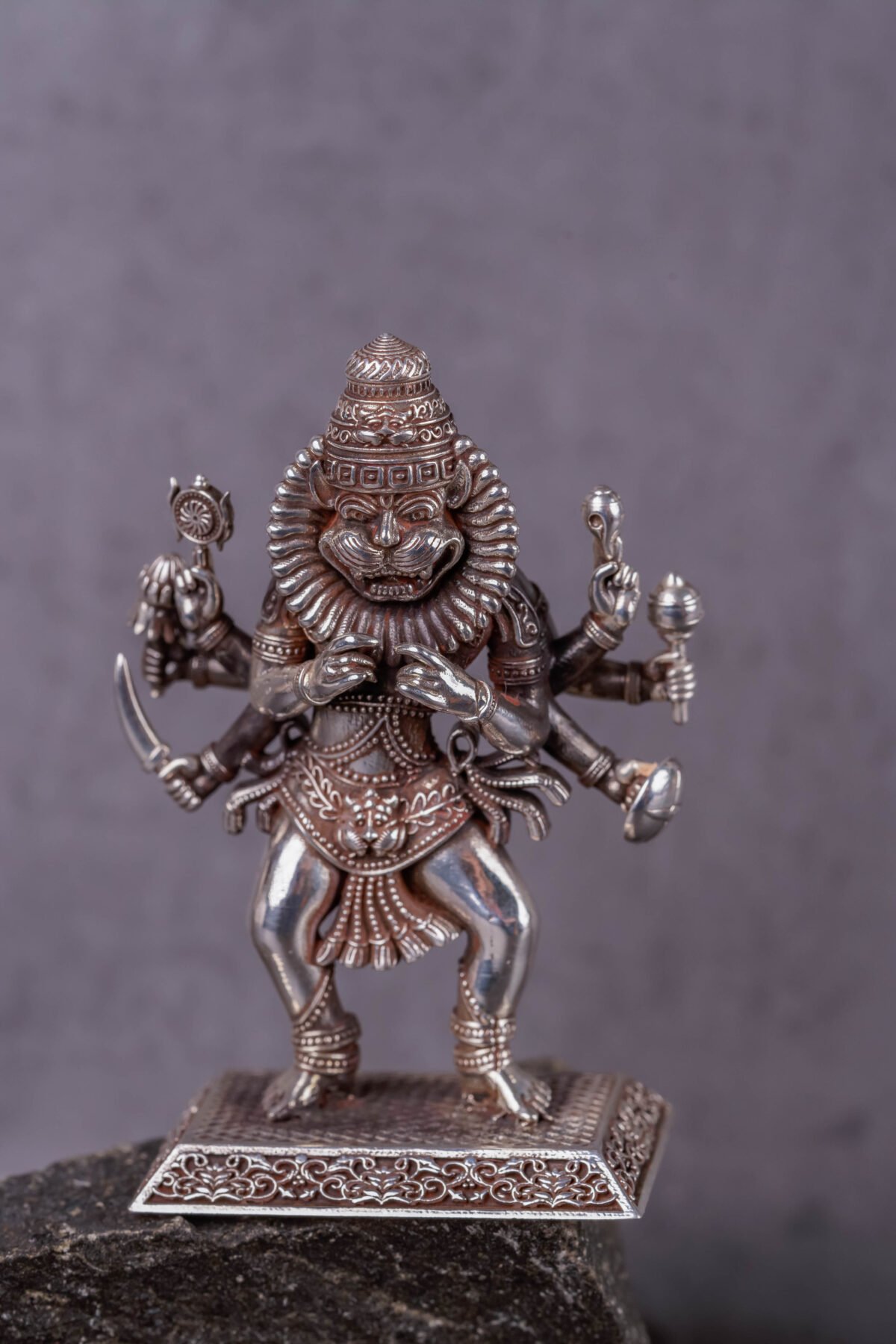 Silver Mayapur  Nrisimhadev murti (solid) 2.64 inches, Pure Silver(91.75) grams, Narasimhadev idol.