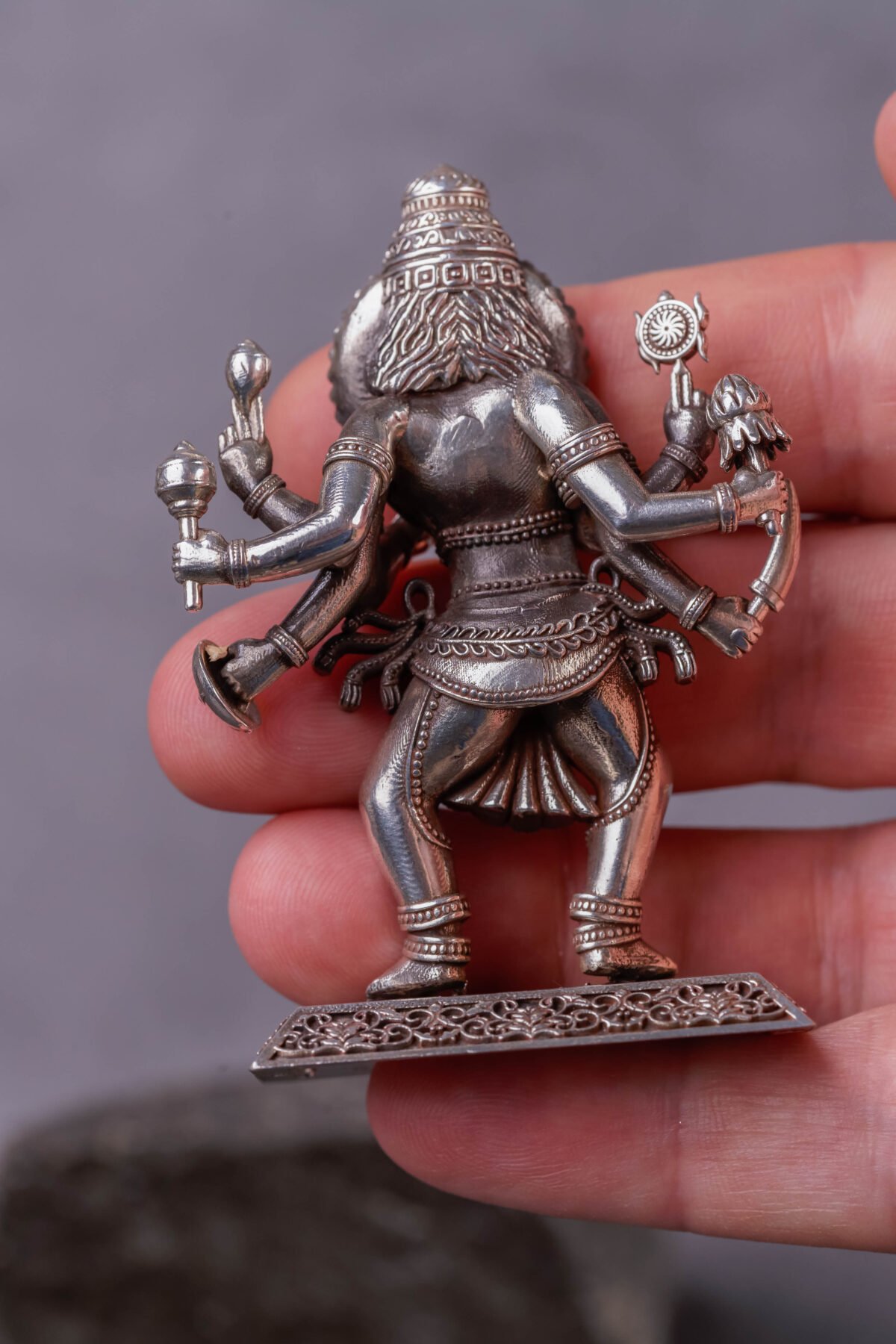 Silver Mayapur  Nrisimhadev murti (solid) 2.64 inches, Pure Silver(91.75) grams, Narasimhadev idol.