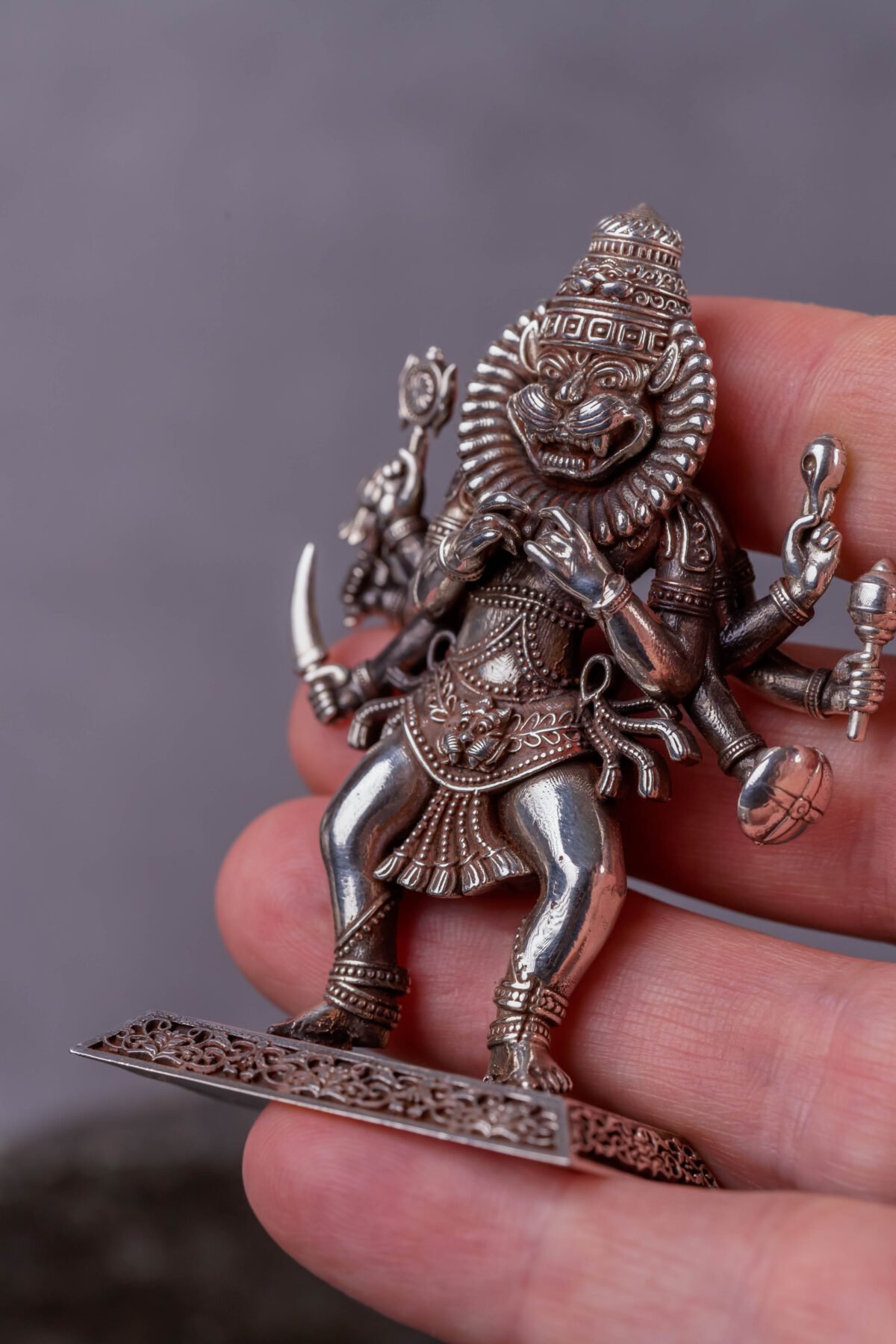 Silver Mayapur  Nrisimhadev murti (solid) 2.64 inches, Pure Silver(91.75) grams, Narasimhadev idol.