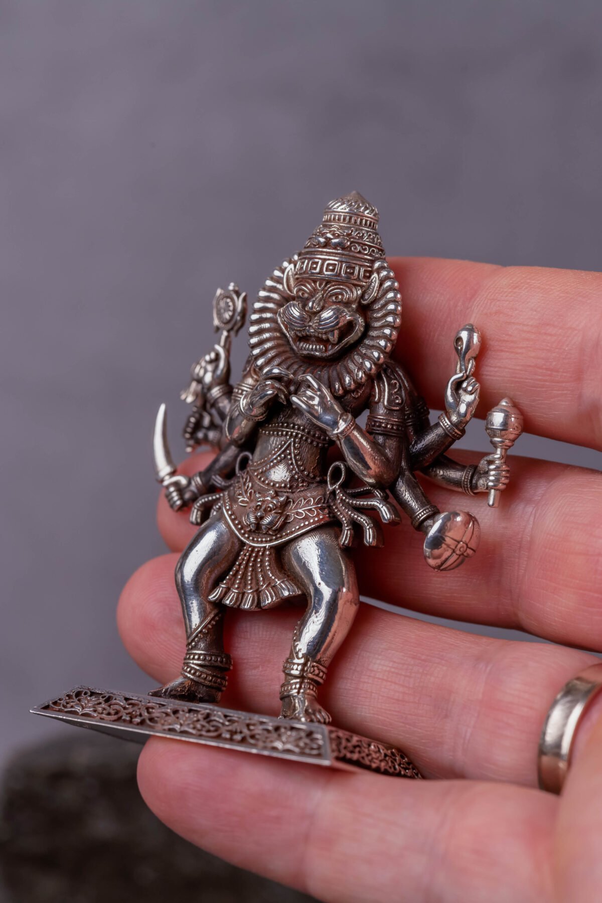 Silver Mayapur  Nrisimhadev murti (solid) 2.64 inches, Pure Silver(91.75) grams, Narasimhadev idol.