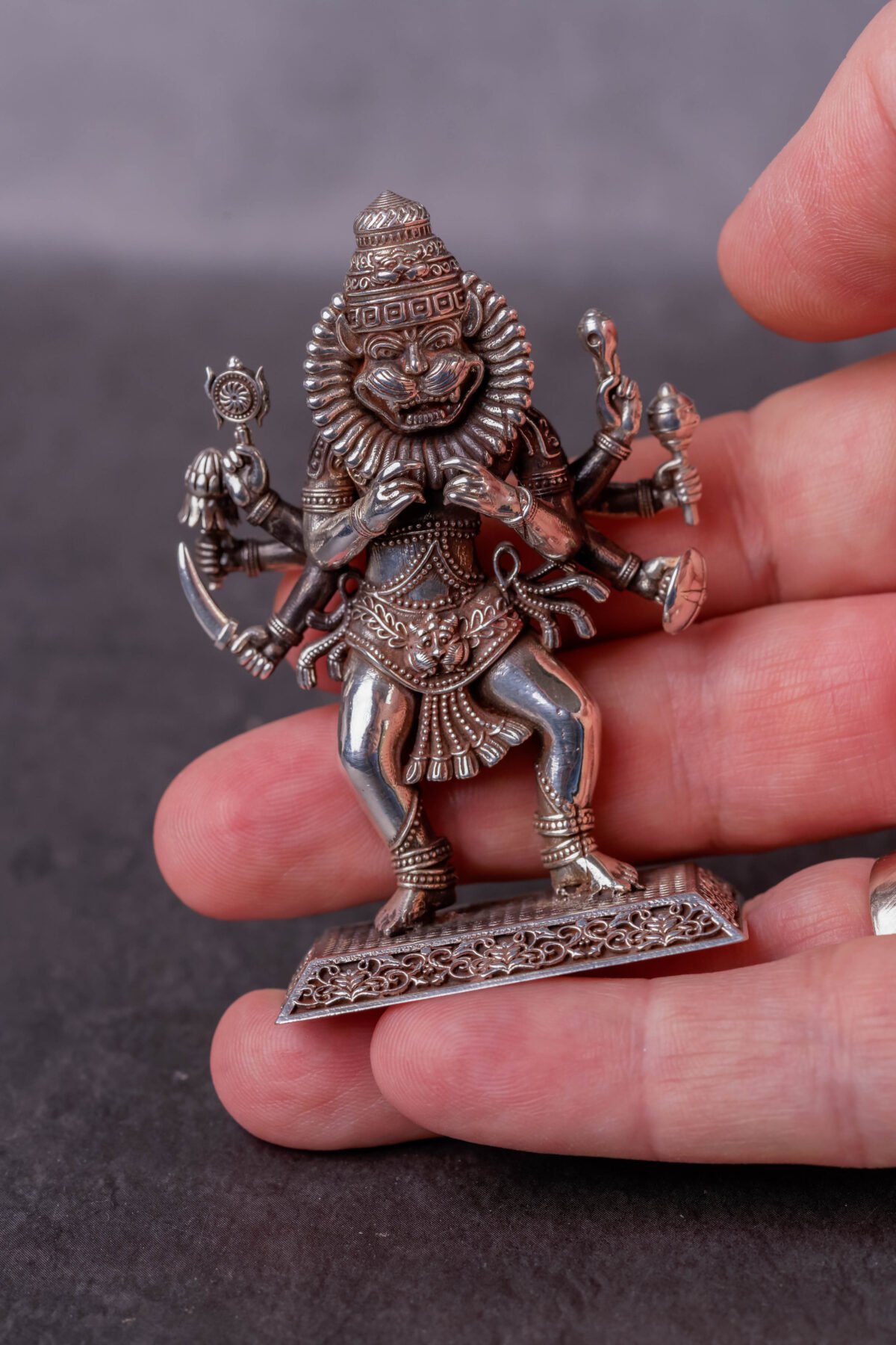 Silver Mayapur  Nrisimhadev murti (solid) 2.64 inches, Pure Silver(91.75) grams, Narasimhadev idol.