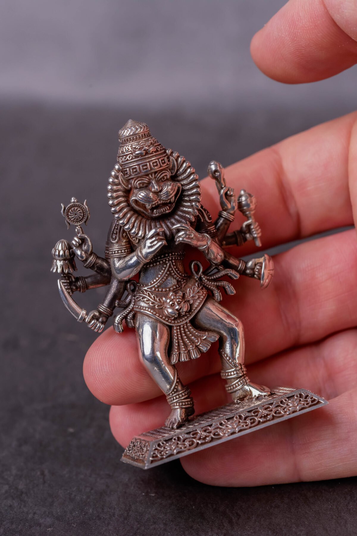 Silver Mayapur  Nrisimhadev murti (solid) 2.64 inches, Pure Silver(91.75) grams, Narasimhadev idol.