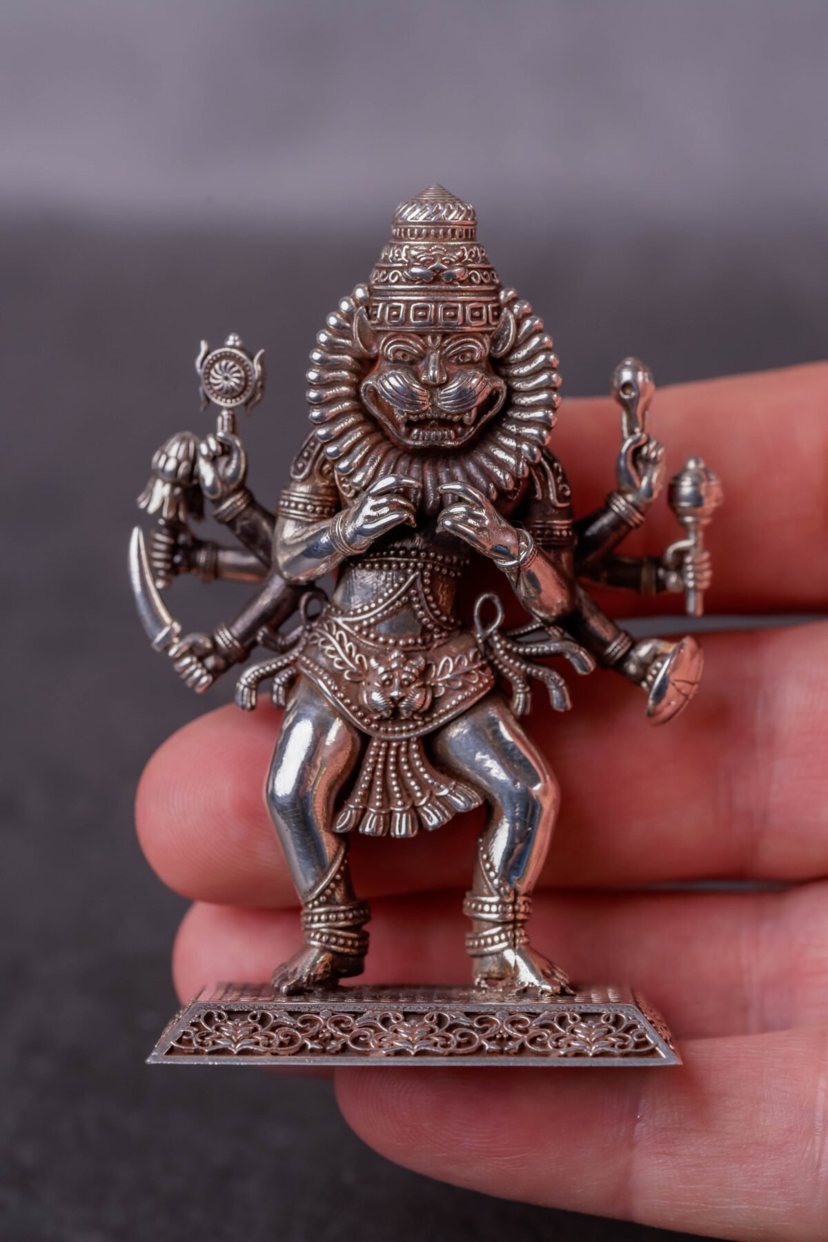 Silver Mayapur  Nrisimhadev murti (solid) 2.64 inches, Pure Silver(91.75) grams, Narasimhadev idol.