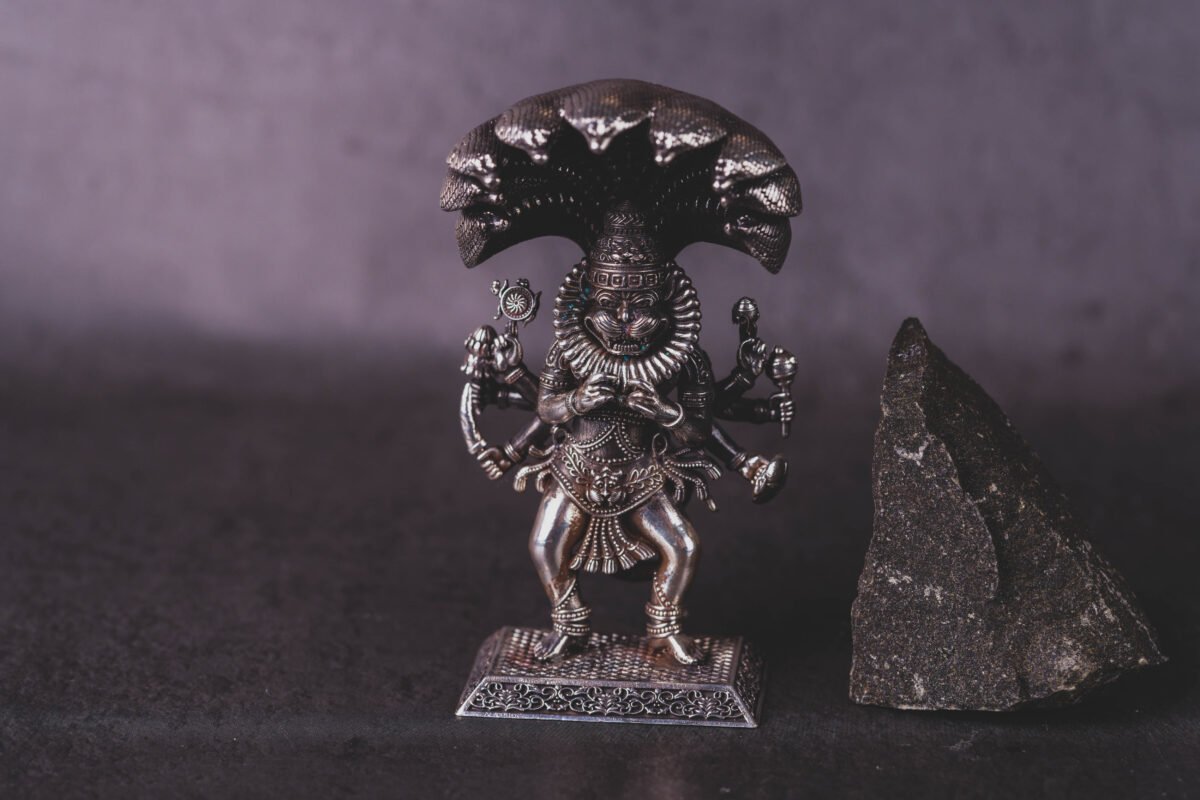 Unique Silver Mayapur  Nrisimhadev murti with Ananta Shesha  (solid) 3.30 inches, Pure Silver(192) grams, Narasimhadev idol.