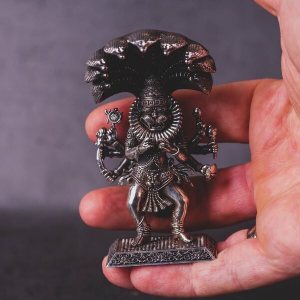 Unique Silver Mayapur  Nrisimhadev murti with Ananta Shesha  (solid) 3.30 inches, Pure Silver(192) grams, Narasimhadev idol.