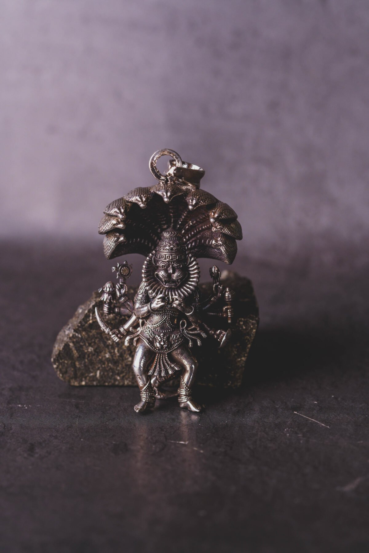 Unique Silver Mayapur  Nrisimhadev Pendant with Ananta Shesha  (solid) 2.5 inches, Pure Silver(67) grams, Narasimhadev idol.