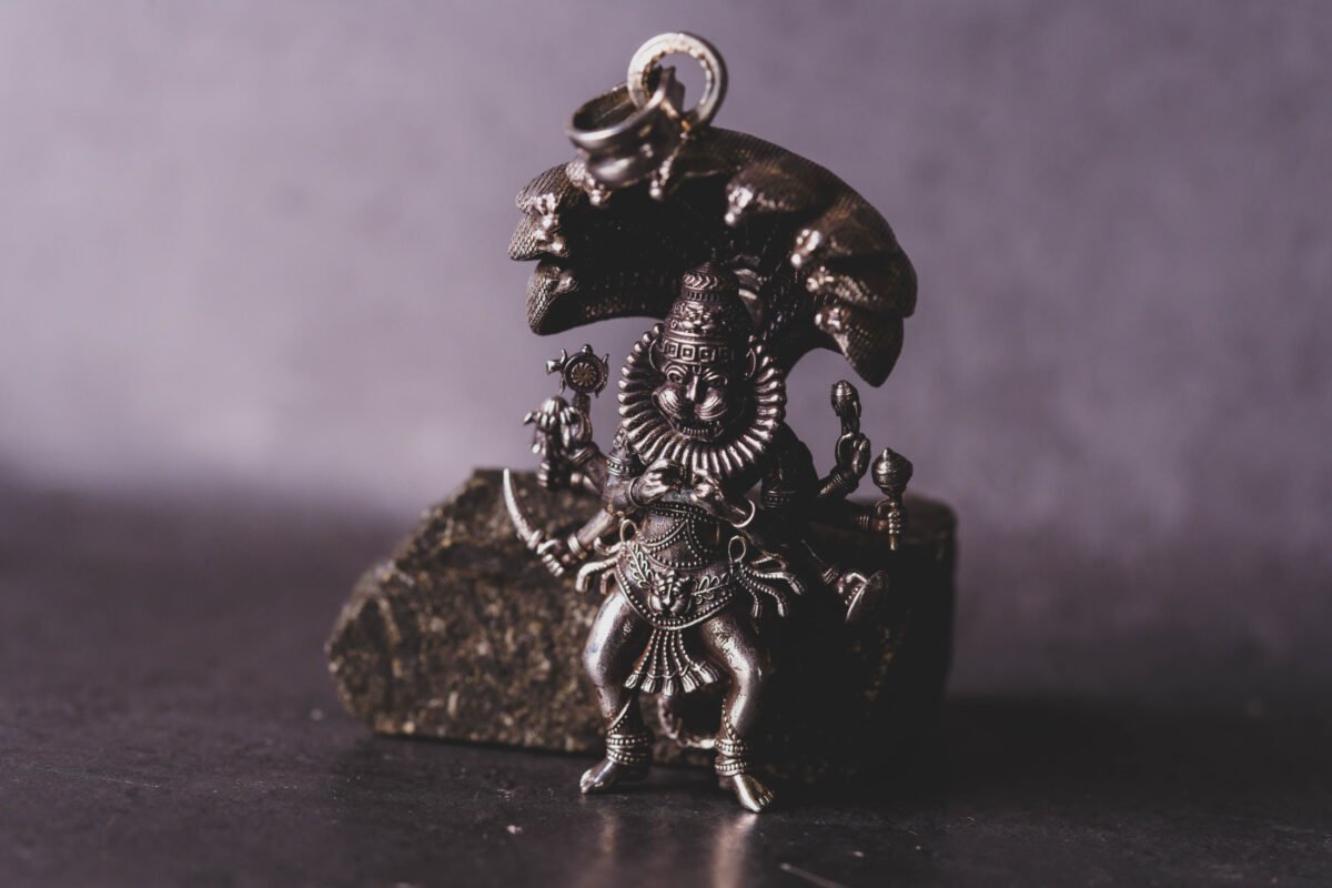 Unique Silver Mayapur  Nrisimhadev Pendant with Ananta Shesha  (solid) 2.5 inches, Pure Silver(67) grams, Narasimhadev idol.