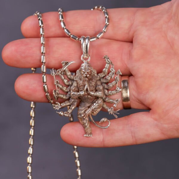 Nrisimhadev silver pendant  with Silver Chain  ,Handmade necklace - hare krishna kanthi mala, , Krishna Style, Holy name Nrisimhadev