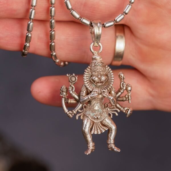 Nrisimhadev silver pendant  with Silver Chain  ,Handmade necklace - hare krishna kanthi mala, , Krishna Style, Holy name Nrisimhadev