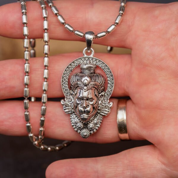 Hanuman silver pendant  with Silver Chain  ,Handmade necklace - hare krishna kanthi mala, , Krishna Style, Holy Hanuman