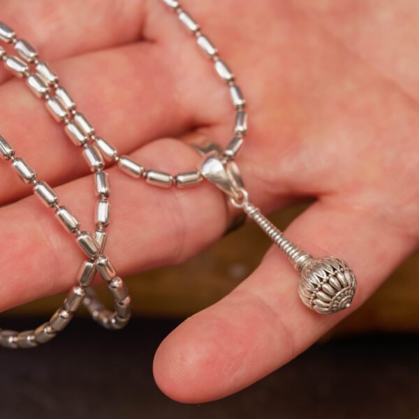 Gada silver pendant  with Silver Chain  ,Handmade necklace - hare krishna kanthi mala, , Krishna Style, Holy Hanuman Gada