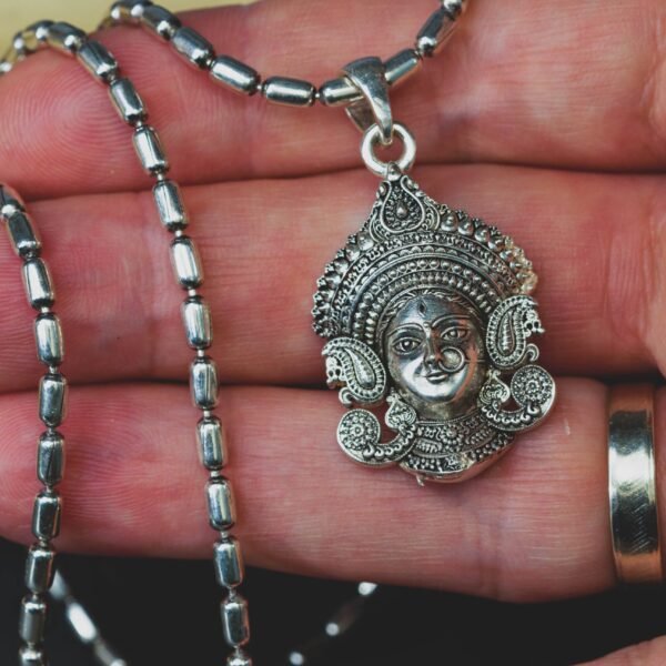 Durga maa silver pendant  with Silver Chain  ,Handmade necklace - hare krishna kanthi mala, , Krishna Style.
