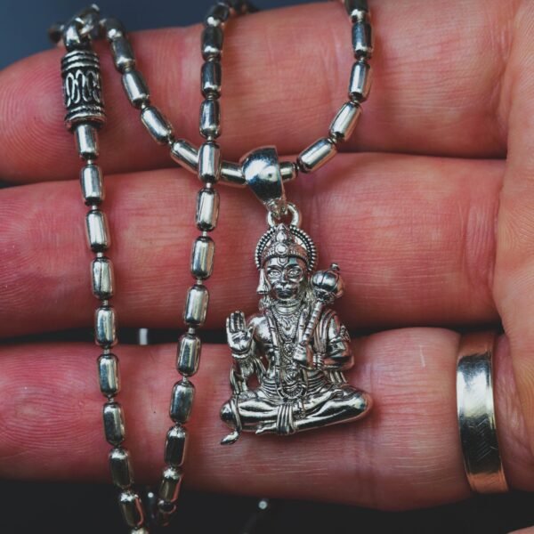 Hanuman silver pendant  with Silver Chain  ,Handmade necklace - hare krishna kanthi mala, , Krishna Style.
