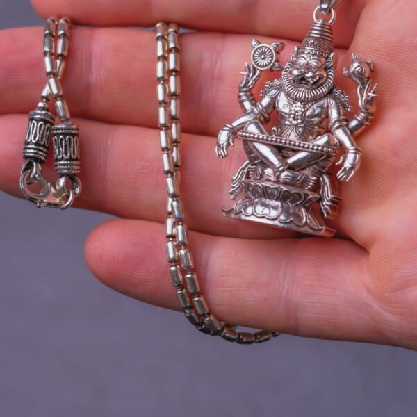 Nrisimhadev silver pendant  with Silver Chain  ,Handmade necklace - hare krishna kanthi mala, , Krishna Style, Holy name Nrisimhadev