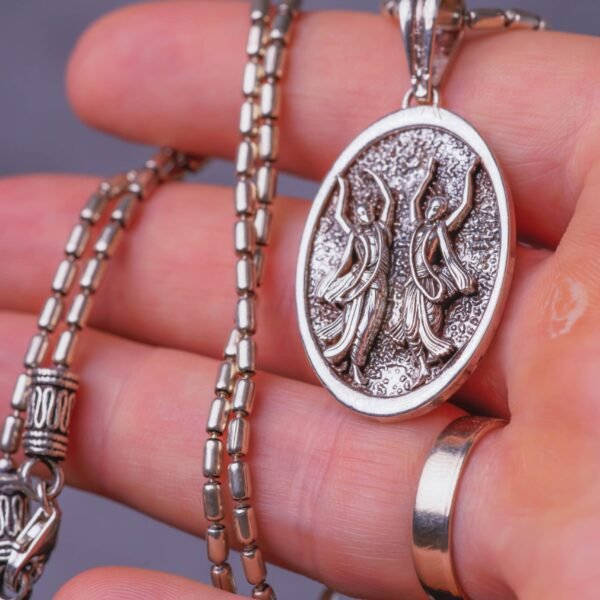 Gaura Nitay silver pendant  with Silver Chain  ,Handmade necklace - hare krishna kanthi mala, , Krishna Style, Holy name Nrisimhadev (Copy)