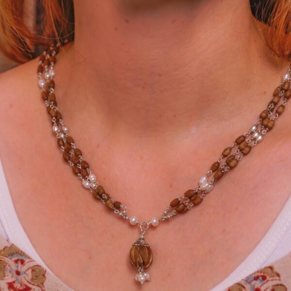 Mala with Pearls in Silver with Tulasi from Dhama, Krishna mood, Radha Style
