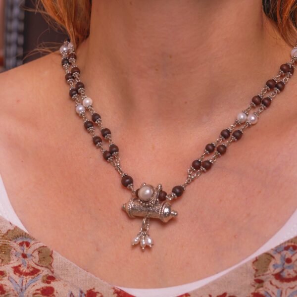 Stylish Mala with Pearls in Silver with Tulasi and Kavacha from Dhama, Krishna mood, Radha Style