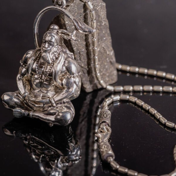 Hanuman silver pendant  with Silver Chain  ,Handmade necklace - hare krishna kanthi mala, , Krishna Style, Holy Hanuman