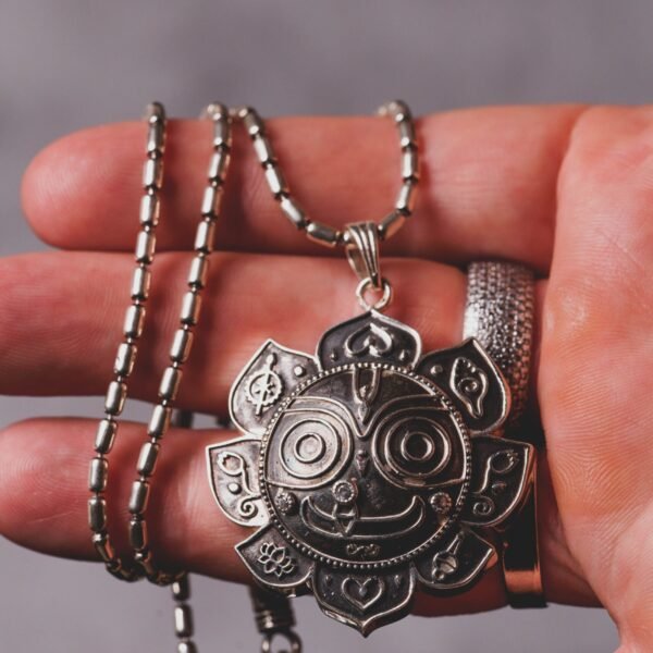 Jagannath silver pendant with Silver Chain .Handmade necklace - hare krishna kanthi mala, , Krishna Style, Holy name