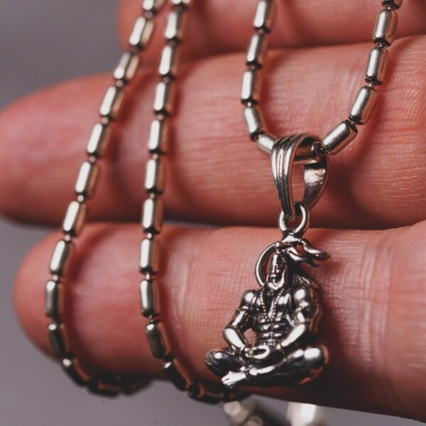 Hanuman silver pendant  with Silver Chain  ,Handmade necklace - hare krishna kanthi mala, , Krishna Style, Holy Hanuman