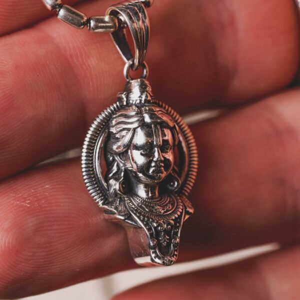 Ram lal silver pendant  with Silver Chain  ,Handmade necklace - hare krishna kanthi mala, , Krishna Style.