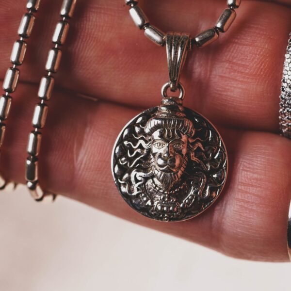 Hanuman silver pendant  with Silver Chain  ,Handmade necklace - hare krishna kanthi mala, , Krishna Style, Holy Hanuman