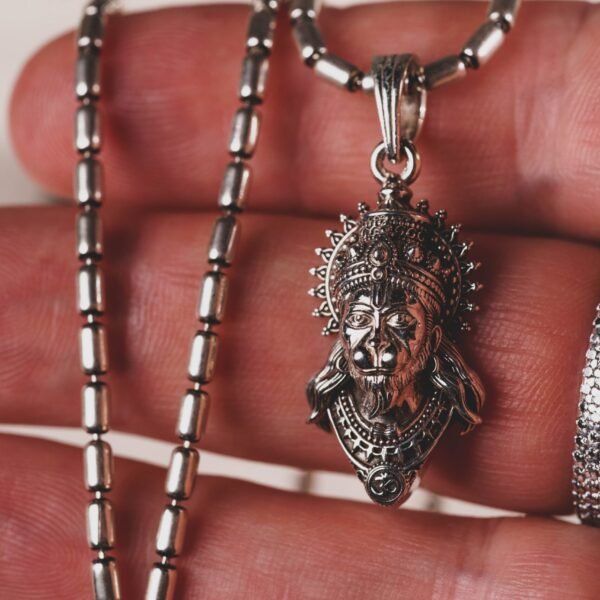 Hanuman silver pendant  with Silver Chain  ,Handmade necklace - hare krishna kanthi mala, , Krishna Style, Holy Hanuman