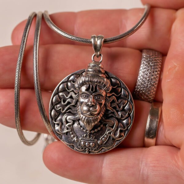 Hanuman silver pendant  with Silver Chain  ,Handmade necklace - hare krishna kanthi mala, , Krishna Style, Holy Hanuman (Copy)