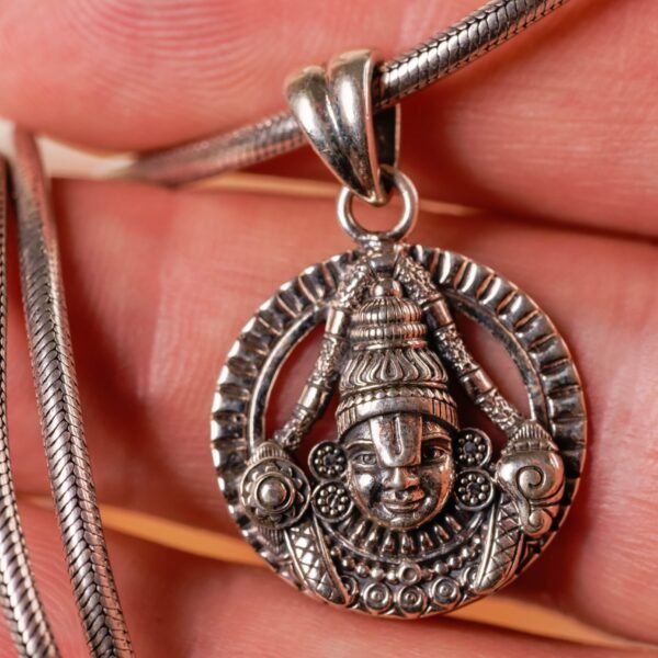 Balaji silver pendant, paired with a classic 20-inch silver chain, is a beautiful expression of devotion in the Hare Krishna and Krishna Style.