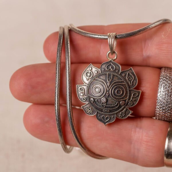 Jagannath silver pendant with Silver Chain .Handmade necklace - hare krishna kanthi mala, , Krishna Style, Holy name
