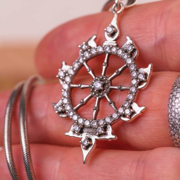 Silver Chakra pendant with Silver chain 20 inches for Vaishnavas, Hare Krishna,925 sterling Silver