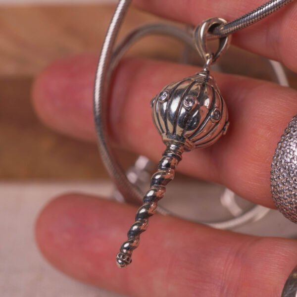 Gada silver pendant  with Silver Chain  ,Handmade necklace - hare krishna kanthi mala, , Krishna Style, Holy Hanuman Gada