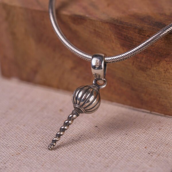 Gada silver pendant with Silver Chain ,Handmade necklace - hare krishna kanthi mala, , Krishna Style, Holy Hanuman Gada