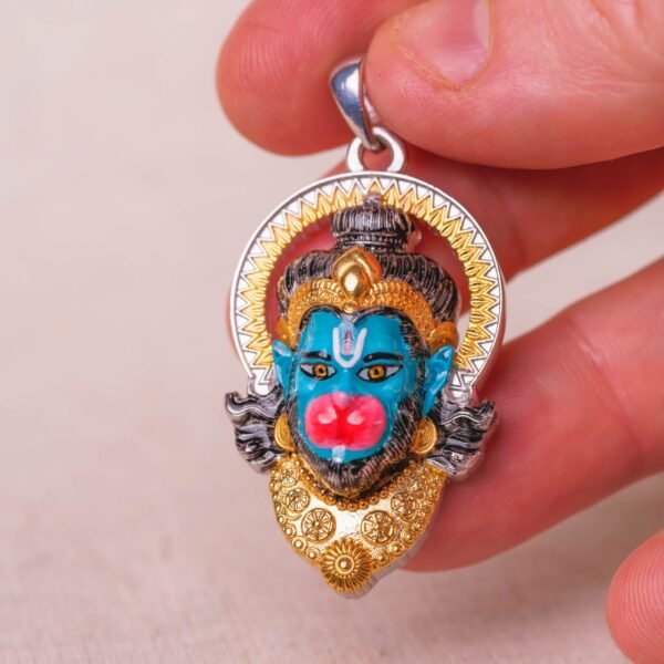 Hanuman silver pendant  ,Handmade necklace - hare krishna kanthi mala, , Krishna Style, Holy Hanuman