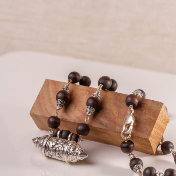 Stylish Mala  Silver with Tulasi and Kavacha from Dhama, Krishna mood, Bhima Style